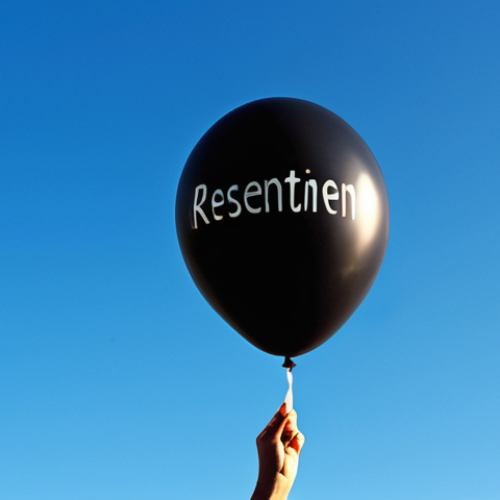 Home 18 **
A person releasing a dark balloon labeled "resentment" into a bright blue sky, symbolizing letting go of past hurts and embracing forgiveness. Focus on the contrast between the dark balloon and the lightness of the sky.
**