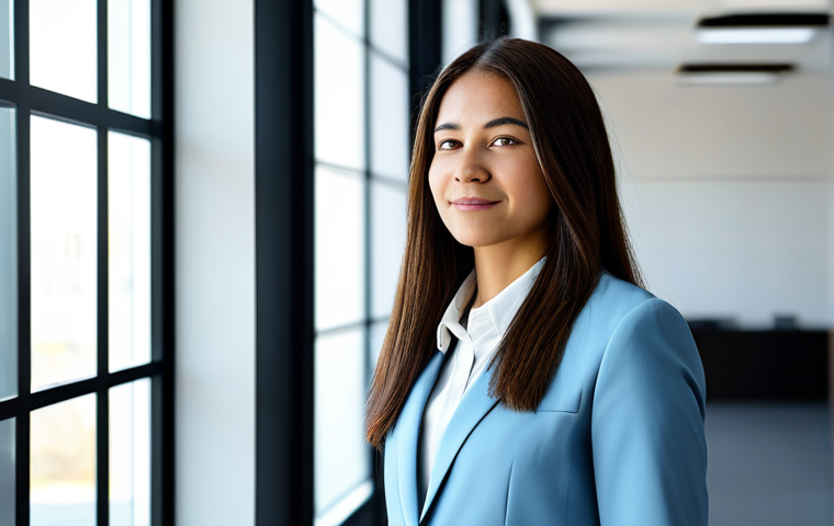 A professional businesswoman, fully clothed in a modest, modern business suit, standing in a bright, minimalist office space. Her posture is open and relaxed, with a serene and peaceful expression reflecting profound inner clarity and liberation. Soft, natural light streams in from a large window, creating a calm and uplifting atmosphere. The image emphasizes the psychological freedom achieved through forgiveness. safe for work, appropriate content, fully clothed, professional, perfect anatomy, correct proportions, natural pose, well-formed hands, proper finger count, natural body proportions, high quality photography.