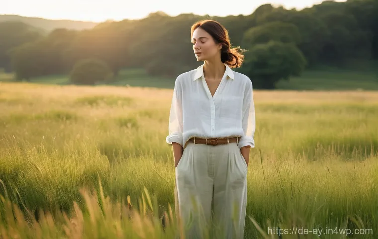 용서 심리학과 인간관계 개선 전략 - **Prompt:** A serene woman stands in a sun-drenched, open meadow at dawn, dressed in a comfortable, ...