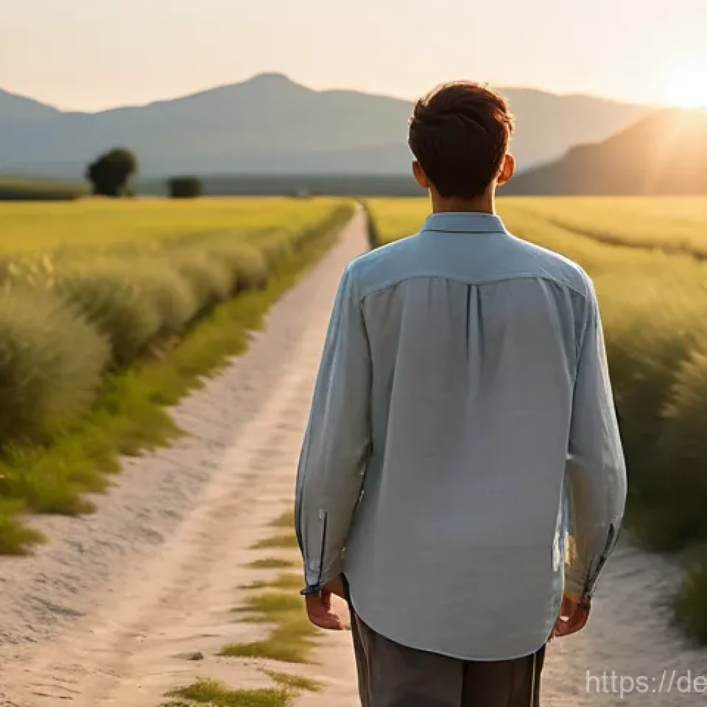 용서 심리학의 이론적 기초와 실제 - **Prompt:** A person, seen from behind, walking on a path in a serene, sun-drenched landscape. They ...