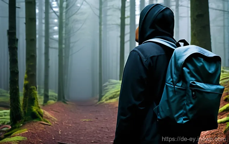 용서와 긍정적 정서의 상관관계 - **Prompt:** A person stands on a dimly lit, winding path in a dense, symbolic forest. They are facin...