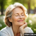 Home 22 용서가 개인의 삶에 미치는 긍정적 변화 - A serene middle-aged German woman sitting peacefully in a sunlit park in Berlin, surrounded by bloom...