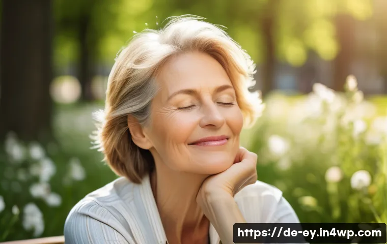 용서가 개인의 삶에 미치는 긍정적 변화 - A serene middle-aged German woman sitting peacefully in a sunlit park in Berlin, surrounded by bloom...